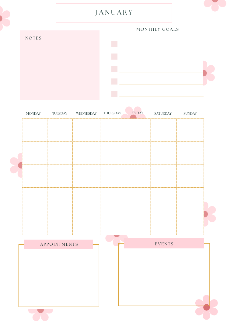 Monthly Planner PDF Bundle | 2026 Minimalist Calendar & Goals Tracker |  Instant Download PDF