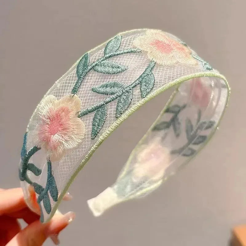 3pcs Elegant Chiffon Headband - Floral Embroidered Headscarf & Hair Tie