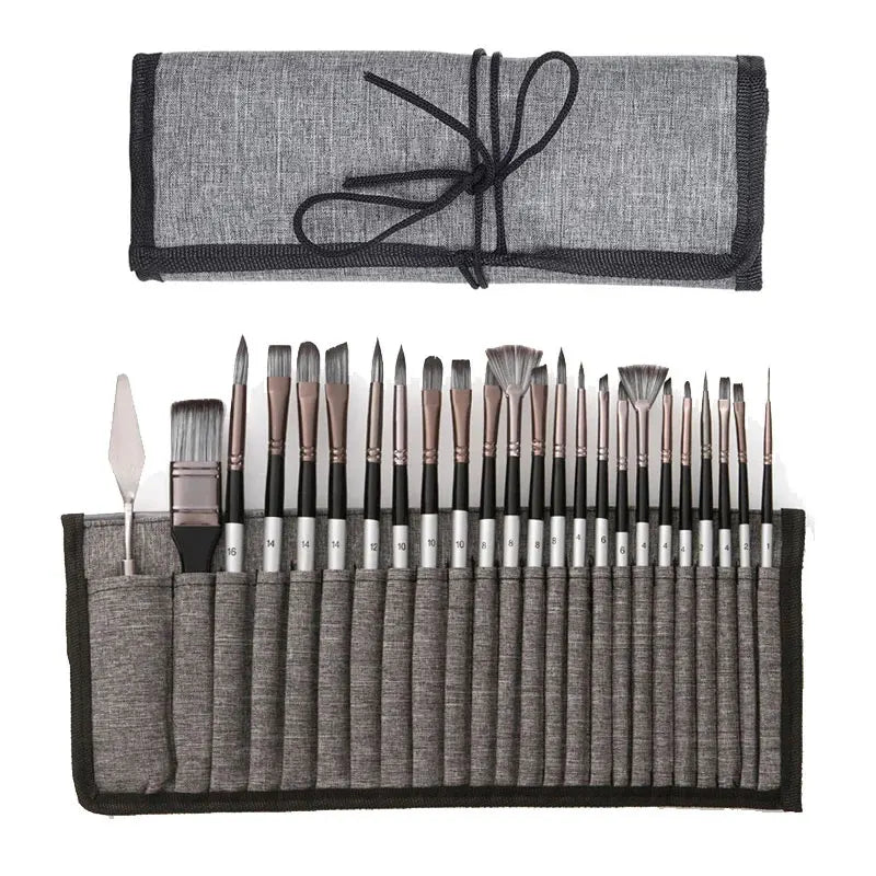 24pcs Mixed Art Brush Set – With Palette Knife & Bag