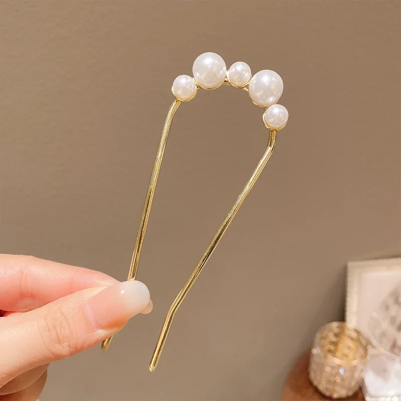 2025 New Pearl U-shaped Hairpin Women's Insert Hairpin, Fixed with Coiled Hair,senior grade Hairpin Headpiece