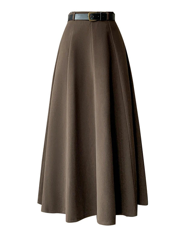 Elegant High Waist A-Line Midi Skirt Women's Fashion Slimming Skirts Autumn Winter New Style Loose Flared Mid-Length Skirts