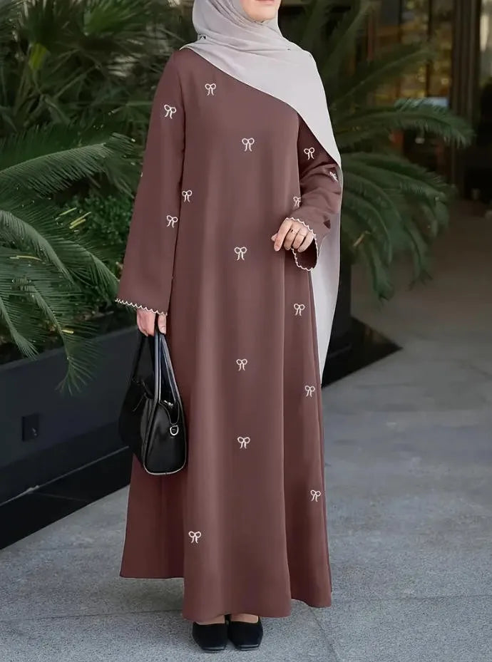 Summer Women's Clothing Abaya Woman Dubai Long Sleeve Batwing Round Neck Maxi Dress Polyester Rhinestone Classical Tribal Abaya