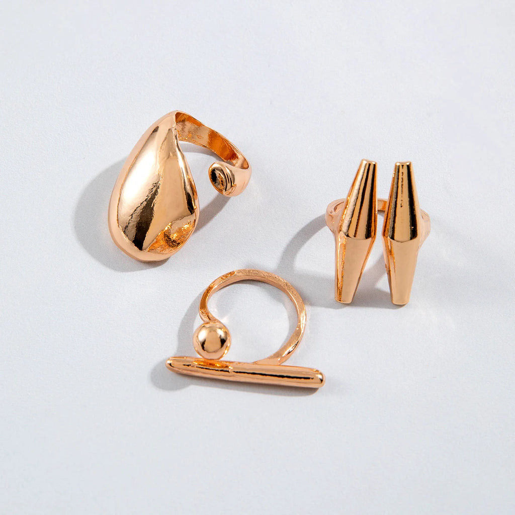 Tocona 2024 New Trendy Geometric Gold Silver Colour Set Rings for Women Adjustable Finger Ring Party Wedding Jewelry Accessories