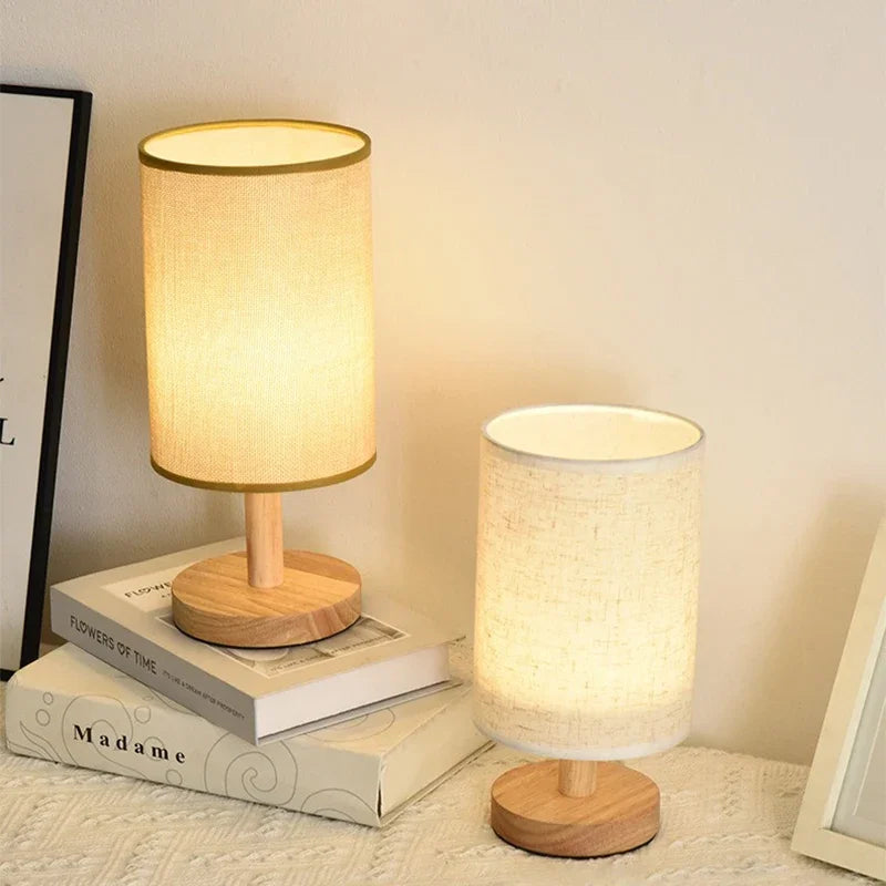 1pc Chinese Style Lamp LED Table Lamp Simple Dimmable USB Plug Night Light Fabric Lampshade Living Room Bedroom Bedside Lighting