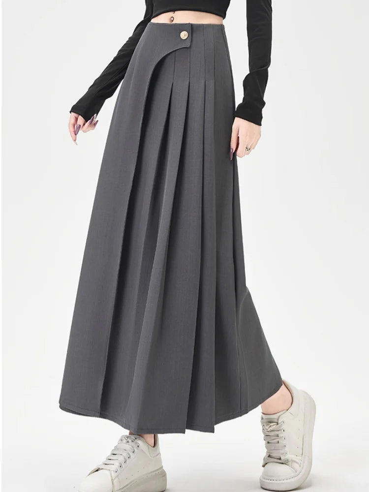 SMTHMA Women's High-Waisted Slimming Solid A- Line Skirt New Fashionable Big Umbrella Skirt Autumn/Winter Season Long Skirt