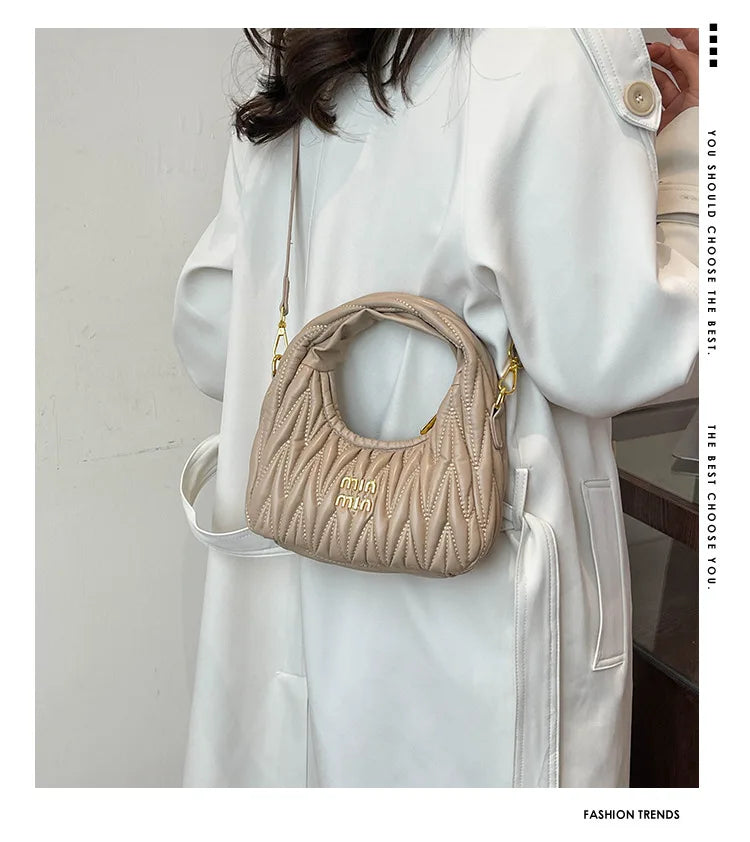 Designer Women Handbags 2025 French Women's Bag Pleated Miu Niche Trendy Handbag Crescent Bag Ins Single Shoulder Crossbody Bag