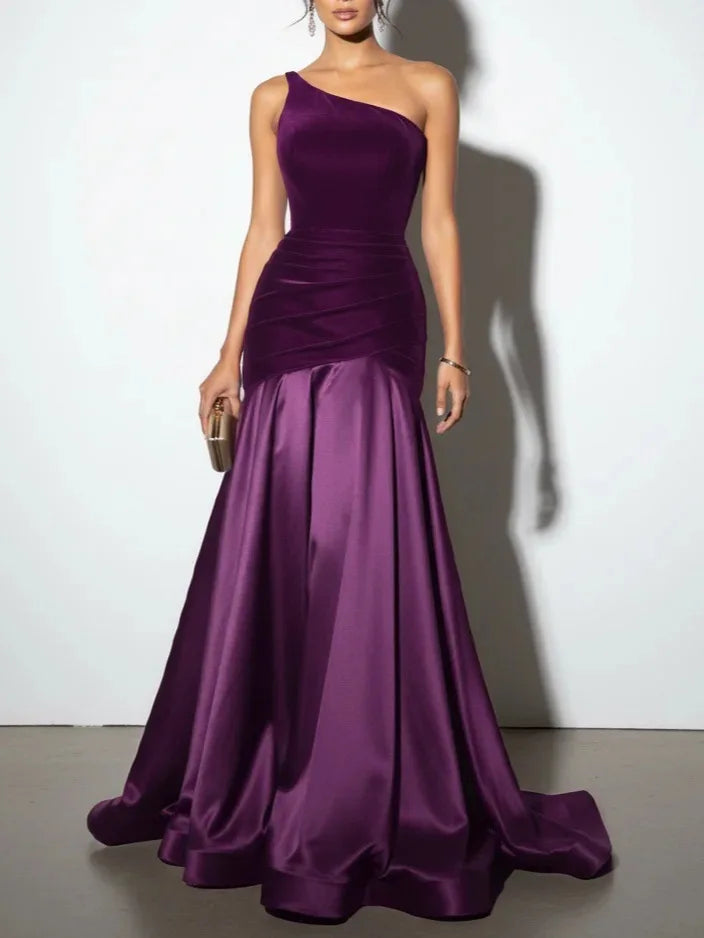 Elegant Party Dresses Women Fashion Waist Slim A-line Spliced Long Dress Female Off-shoulder Velvet Patchwork Evening Gown