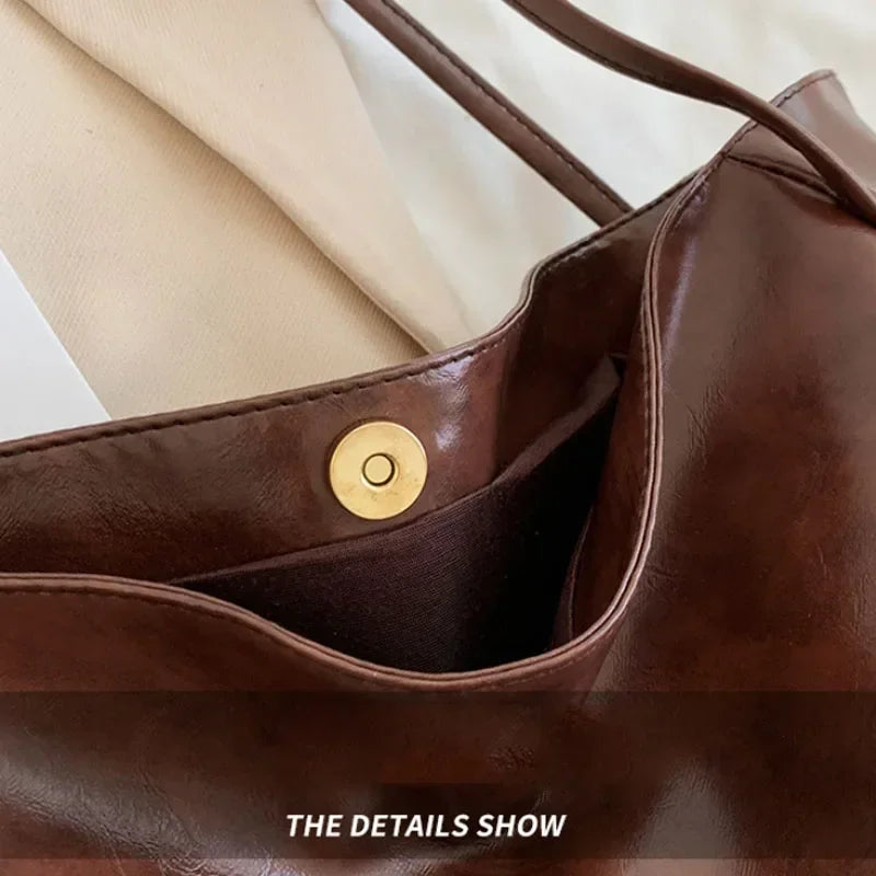 Women’s Fashion Tote Bag – Large Capacity Soft PU Leather Retro Shoulder & Crossbody Bucket Bag