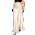 Women Fishtail Skirt Elegant High Waist Flattering Silhouette Satin Skirt Solid Color Smooth Surface A-Line Maxi Skirt