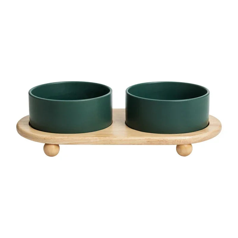 Elevated Pet Bowl with Wood Stand (400/850ml)