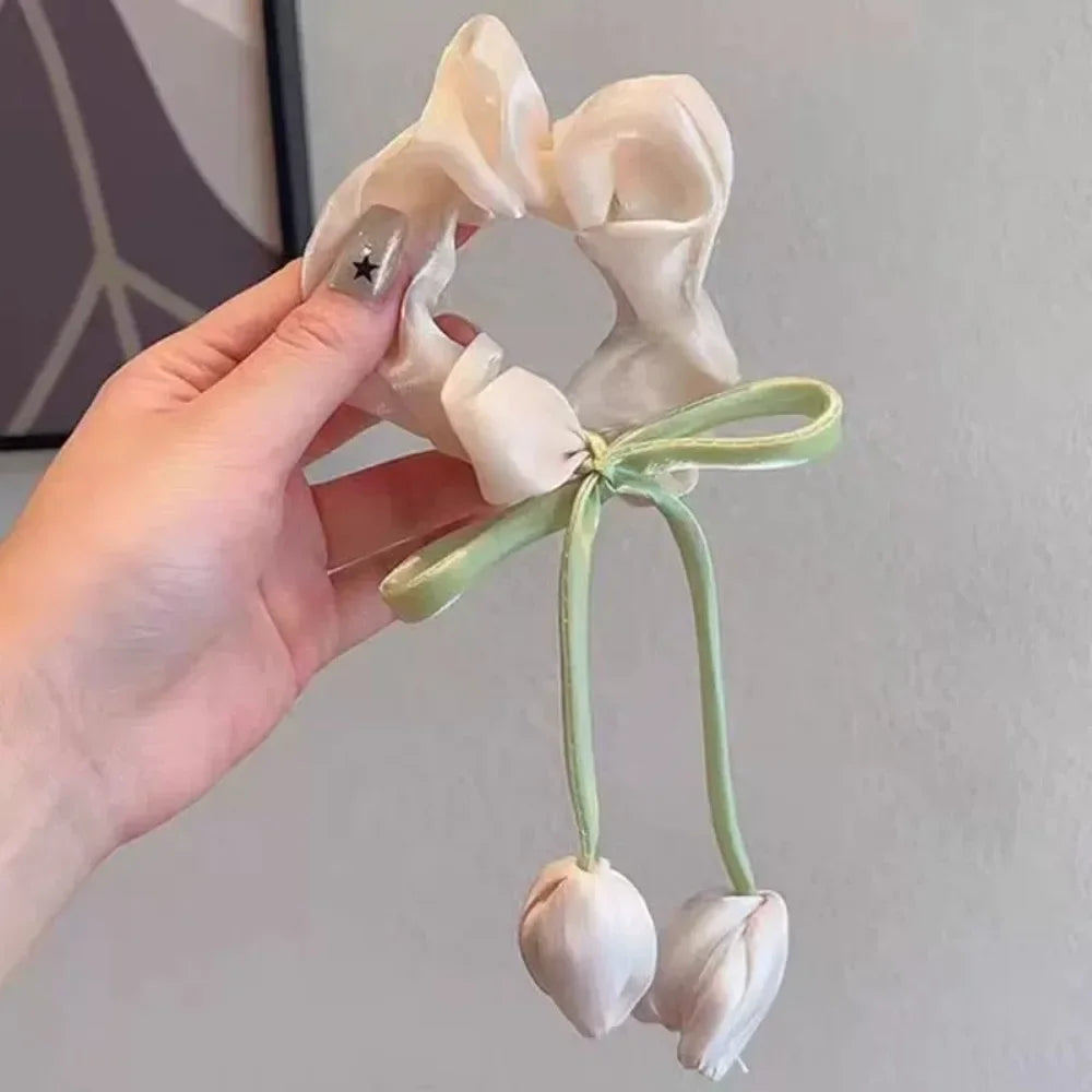 3Pcs Cute Tulip Flower Large Intestine Scrunchie for Women Sweet Headband Hair Band Hair Tie Fashion Girl Hair Accessories