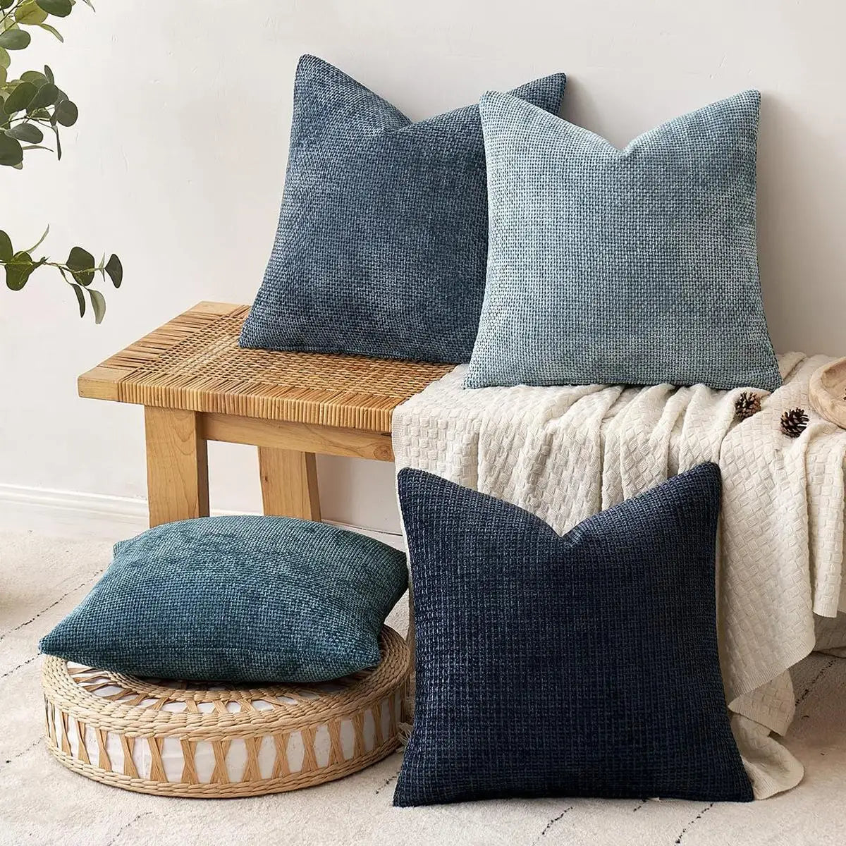 1pcs Chenille Throw Pillow Cover Soft Solid Color Cushion Case with Cross Woven Design Decorative Pillowcase Sofa Bed Home Decor