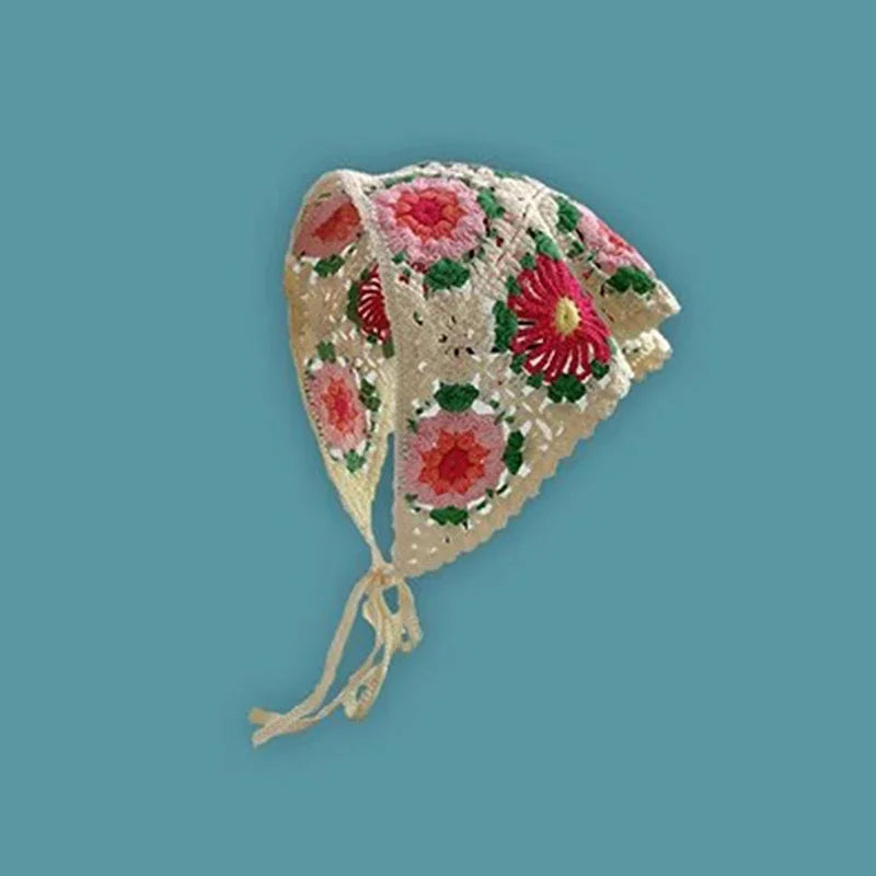 Korean Sweet Cute Handmade Crochet Hollow Triangle Headband Towel Women Spring and Summer Travel Literary Photo Hair Scarf