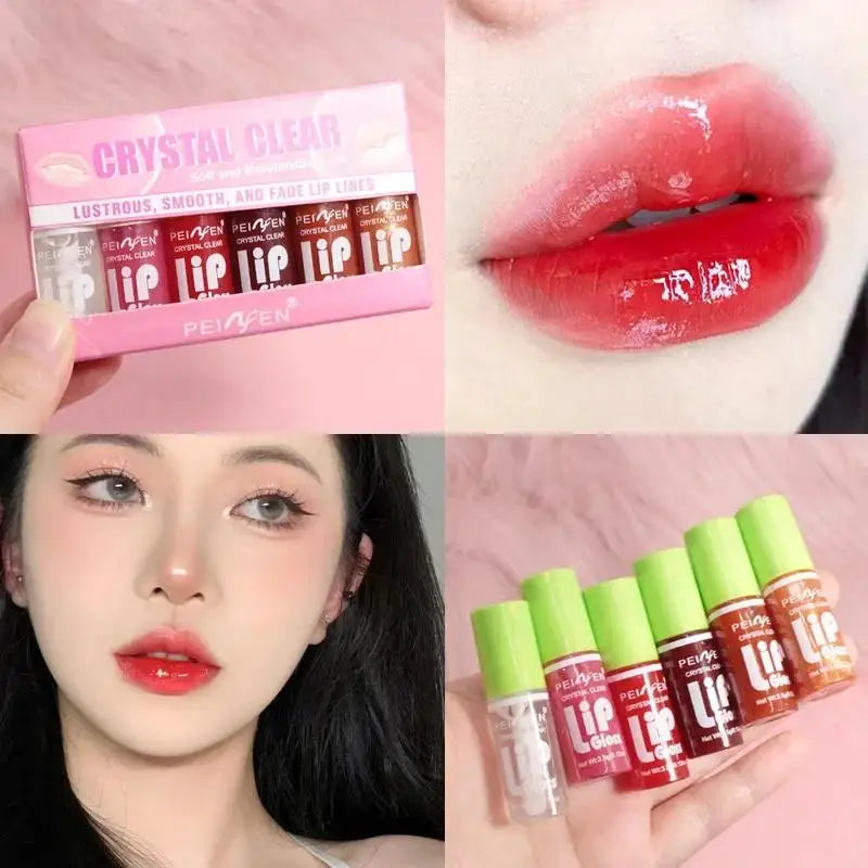 6pcs Hydrating Mirror Lip Gloss Set – Shimmer Tint Collection
