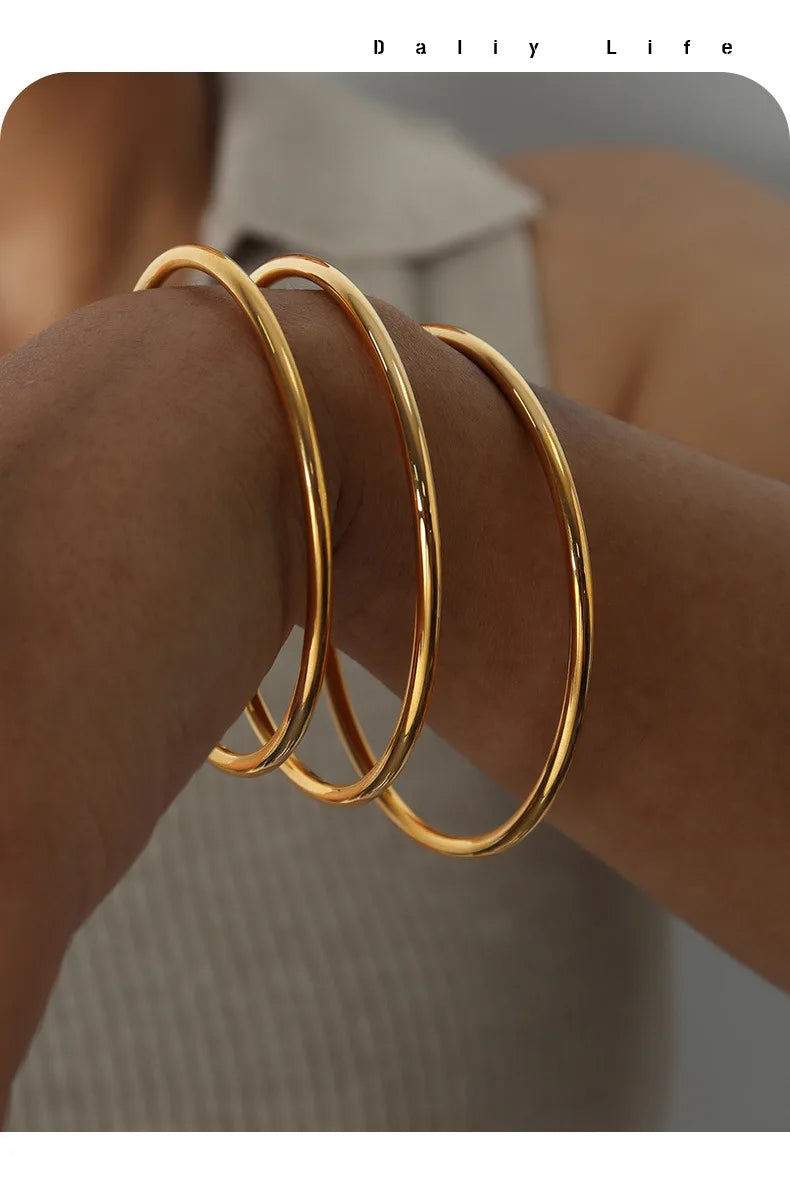 3 Pieces/lot Non Fading Stainless Steel Bracelet Bangles For Women Simple Style Gold Plated Waterproof Women's Bracelets Bangle