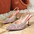 Eilyken Elegant CRYSTAL Diamond Pearl Pointed Toe Pumps Women Slingbacks Stripper Thin High Heels Party Banquet Mules Shoes