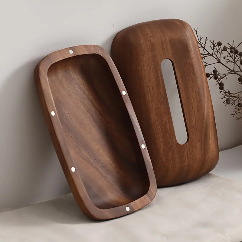 Walnut Wood Tissue Box Holder – Modern Rectangular