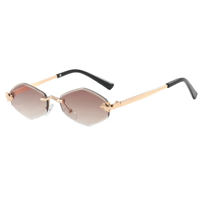 Fashion Rimless Polygonal Sunglasses women Trendy Gradient Lens Metal Shades Luxury Brand Small Rhombus Vintage Sun Glasses