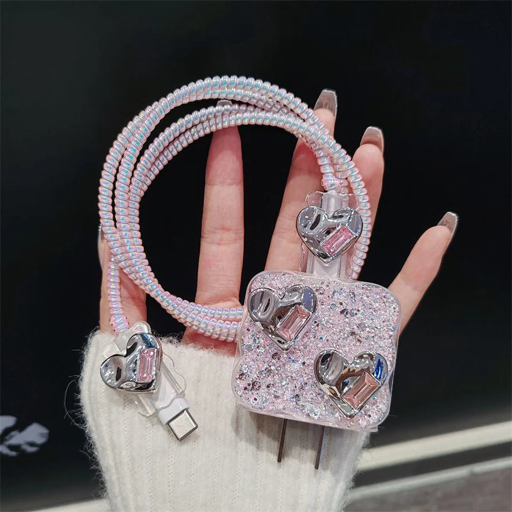 Korean Clear Black Bow Charge Protective Case For iPhone 18W-20W US Data Line Charger Protector Cover Charger Sleeve Accessories