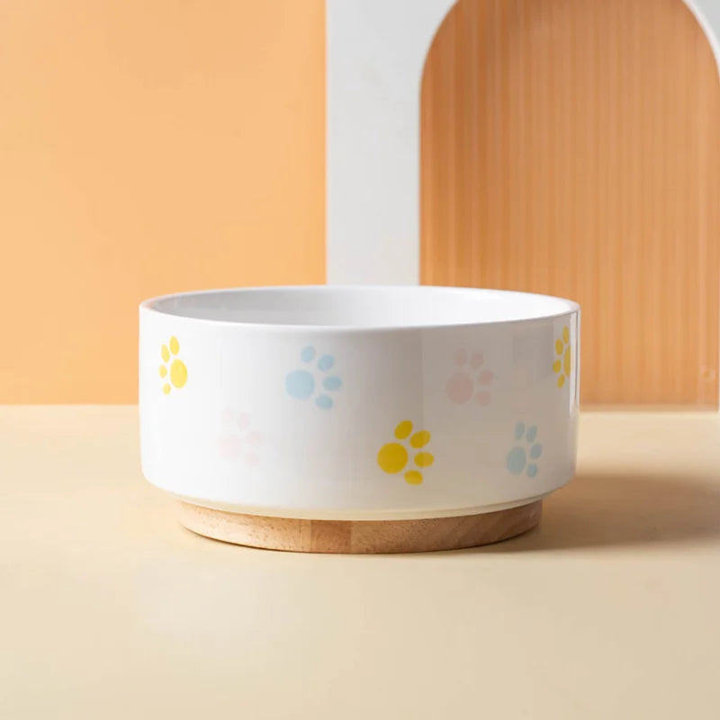 Ceramic Pet Bowl with Wooden Mat – Spine-Friendly