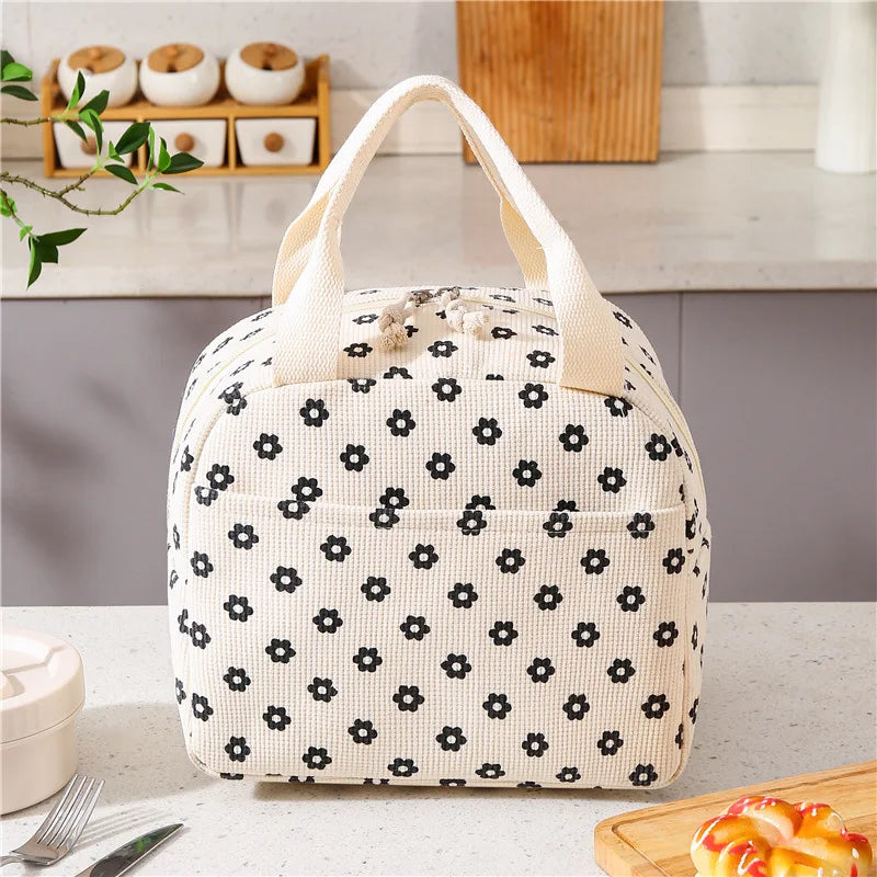 Thermal Insulation Corduroy Lunch Bag - Multifunctional Picnic Food Pouch & Storage Handbag, Cooler Bag Perfect for Kids School