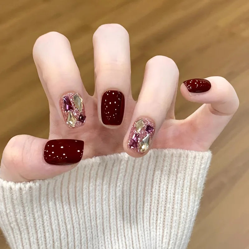 24pcs Detachable Short Press on Nails Y2k rhinestone False Nails with Glue Ballet Sweet Cool Girls Artificial False Nails Tips