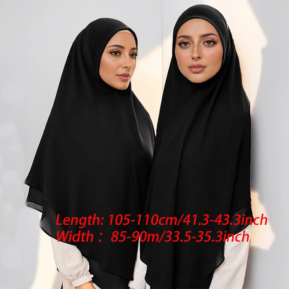 1pc Ready to Wear Instant Hijabs Double layered Chiffon Solid Headscarf Foulard Femme Musulman Shawl Wrap Bandana
