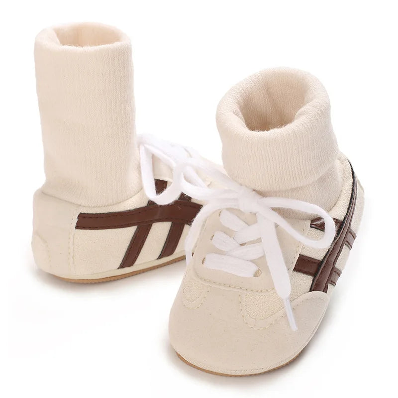 Baby Boys First Walkers – Soft Sole Striped Sneakers (0-12M)