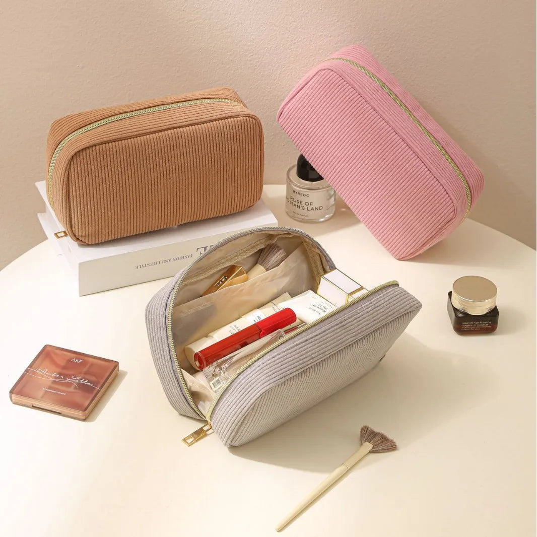 Minimalist Corduroy Makeup Bag – Large Capacity