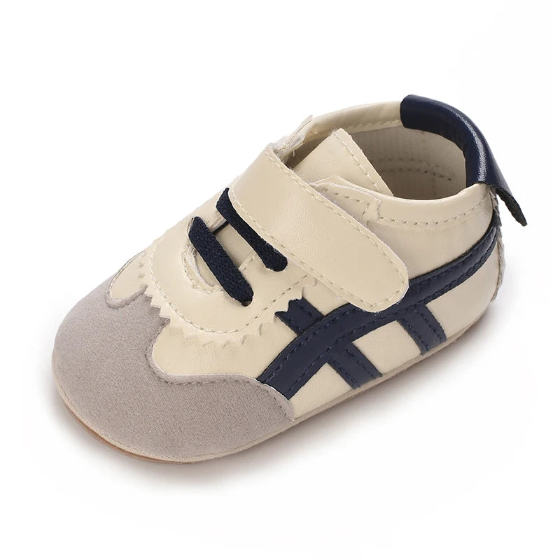Baby Boys First Walkers – Soft Sole Striped Sneakers (0-12M)