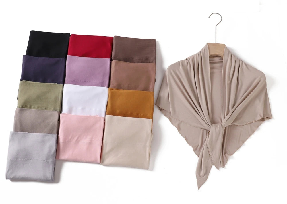 2024 New Solid Color Soft Modal Triangle Scarf Hijab Elastic Mercerized Cotton Wrap for Muslim Woman Hot Sale Headscarf