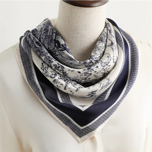1pcs 70cm Plant-printed Scarf Women Simulated Silk Elegant and Versatile Headwear Bag Clothing and Accessories Square Scarf
