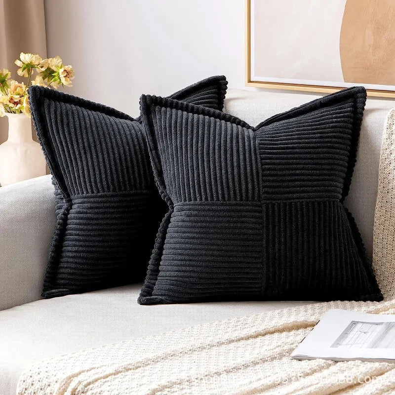 Solid Color Striped Corduroy Pillow Cushion Cover - Minimalist Sofa Backrest Cushion Office Lumbar Support Pillow Case for Nap