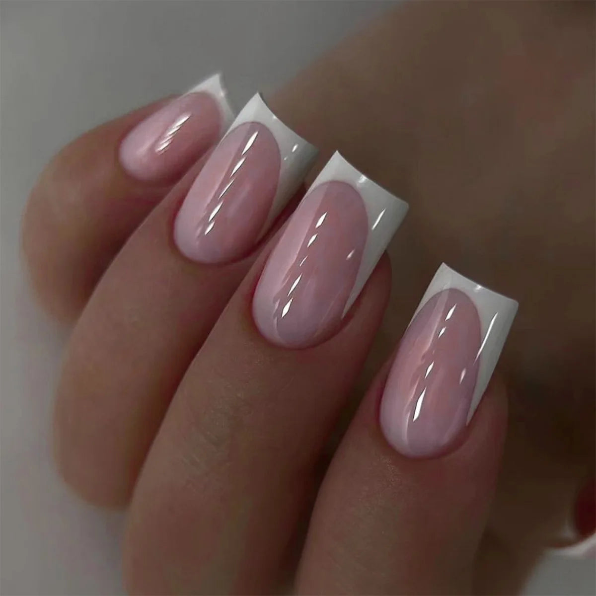 24Pcs French Tip Handmade Press On Nails Minimalist Solid Color Fake Nails Medium Square Full Cover Press On Nail Tips With Glue