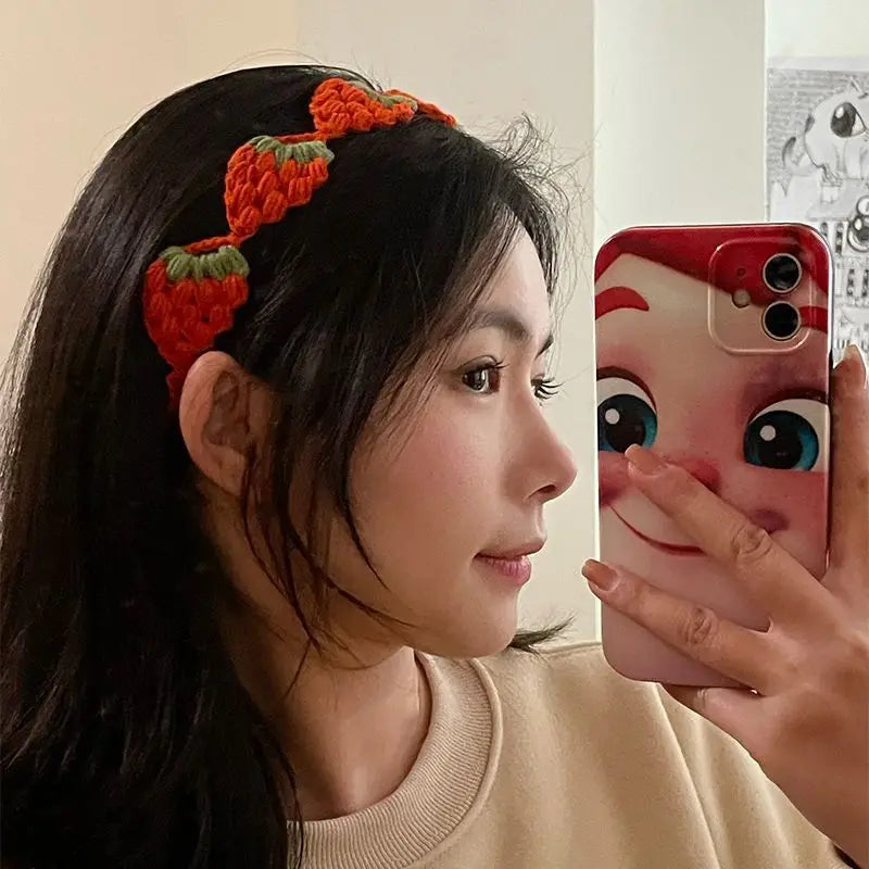 Small Strawberry Headband Crochet Sweet Cute Hair Band Women Scarf Headbands Bandanas Wide Elastic Hairbands Fashion Accessories