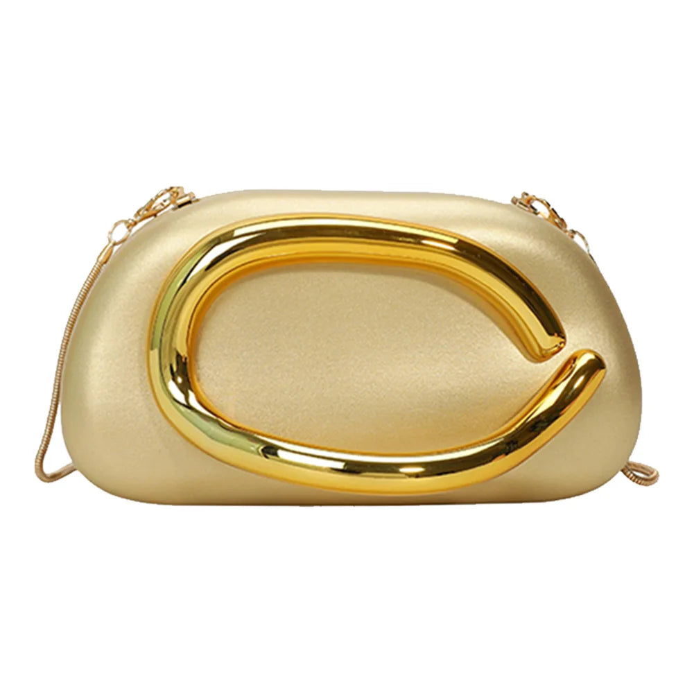 Women PU Leather Metal Handle Handbag & Removable Strap Crossbody Shoulder Bag Hand-held Shoulder Clutch Bag for Wedding Party