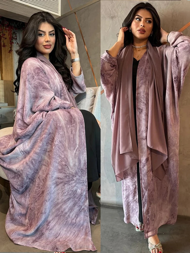 Women Muslim Abaya with Scarf Set DressRamadan Eid Print Cardigan Arab Long Robe Morocco Dubai Kaftan Islam Vestidos Jalabiya