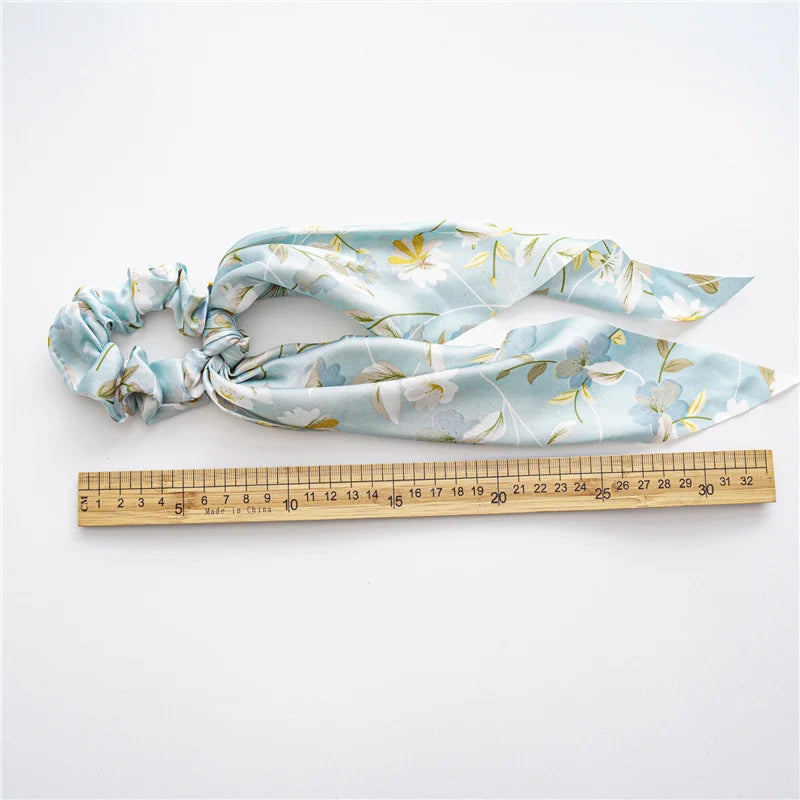 New Fashion Satin Flower Elastic Long Ribbon Hair Bands Ponytail Scarf Hair Tie Women Scrunchies Hair Accessories Headwear