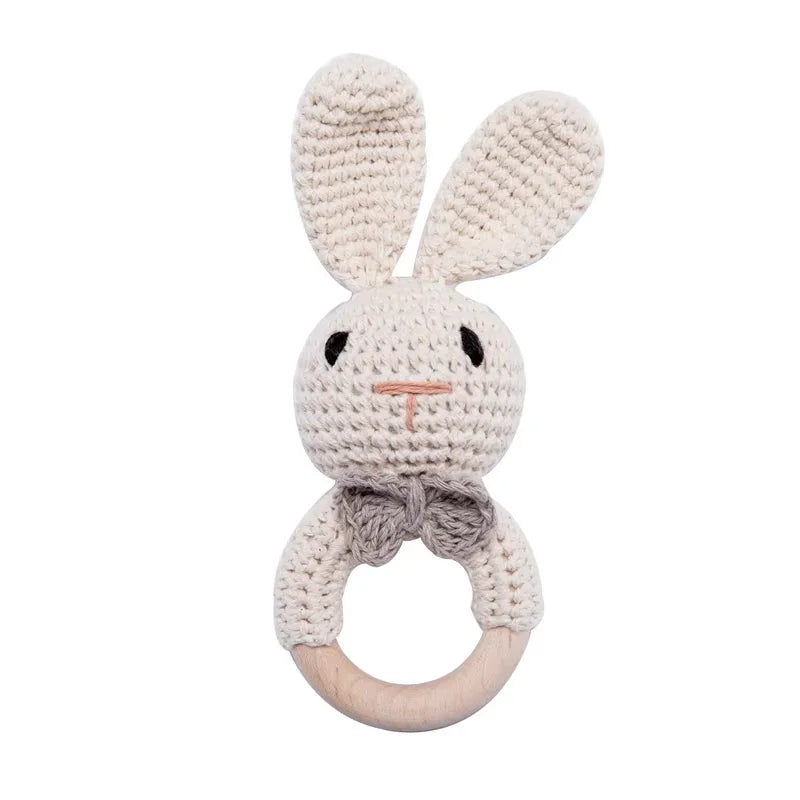 Baby Crochet Rattle & Wooden Teether – Rabbit Toy