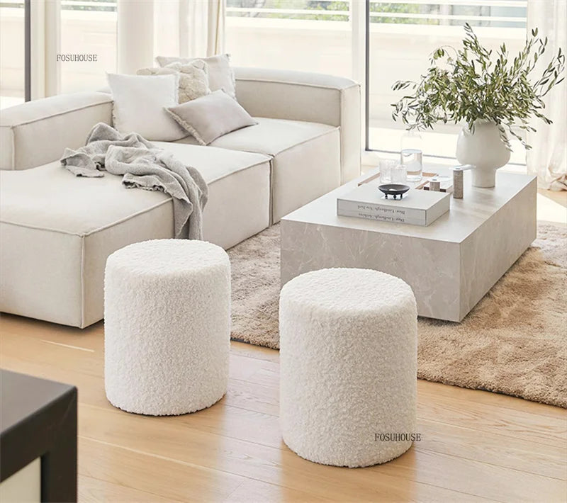 Modern Living Room Furniture Minimalist Shoe Changing Stool Nordic Lambswool Footrest Leisure Ottomans Designer Hallway Ottoman