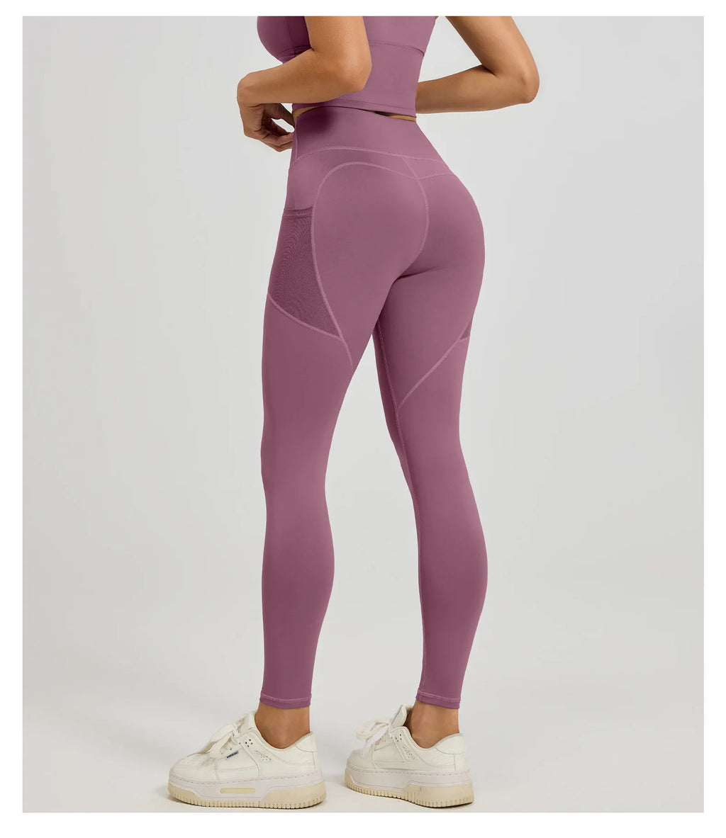 2026Spring Summer New Women's Yoga Pants Tight Peach Hip Leggings Pocket High Waist Belly Tight Trousers Sports Riding Pants Fit