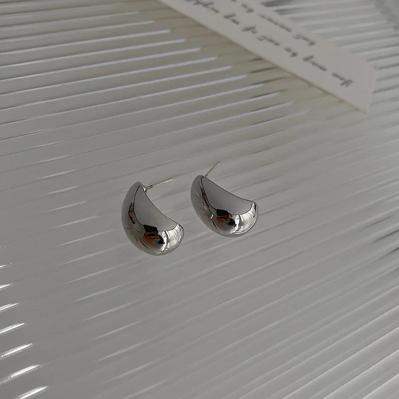 925 Silver Needle Geometric C-shaped Bean Earrings Metal Cool Style Earrings Simple and High End Earrings for Women