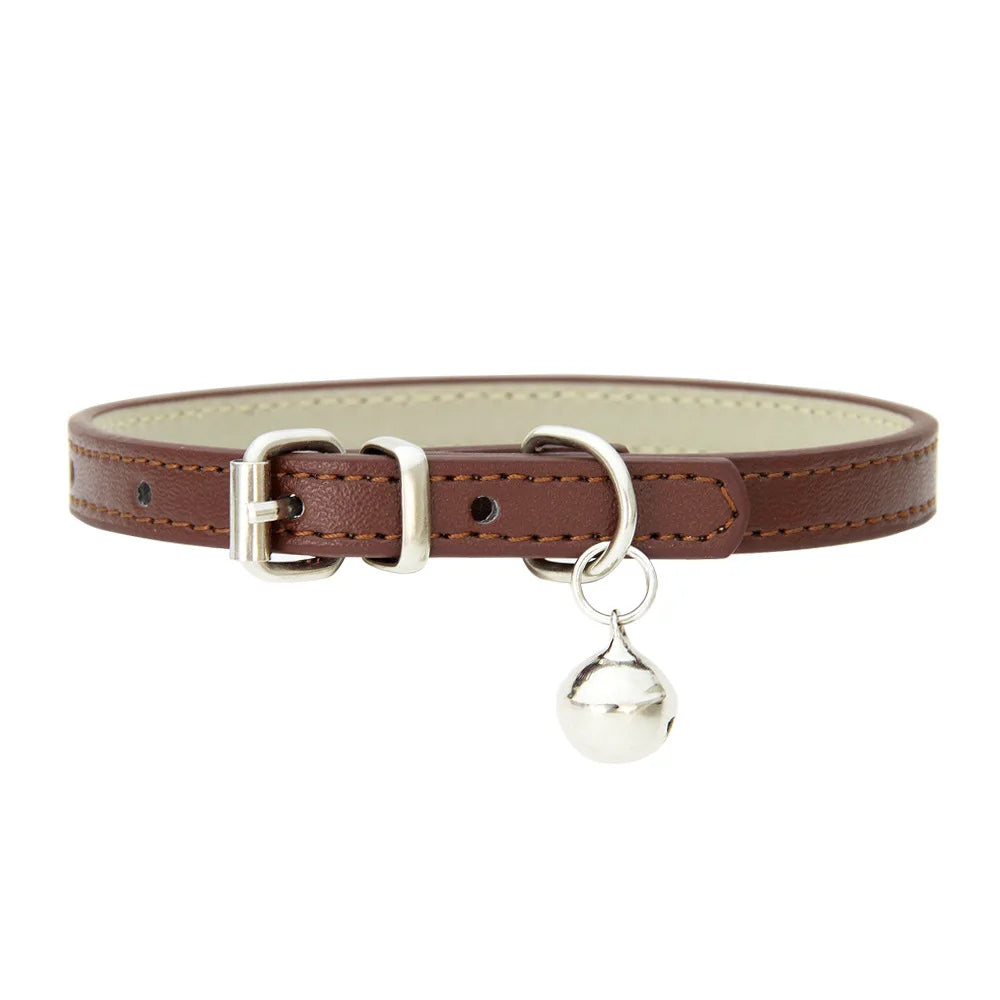 PU Leather Pet Collar with Bell & Leash for Dogs & Cats
