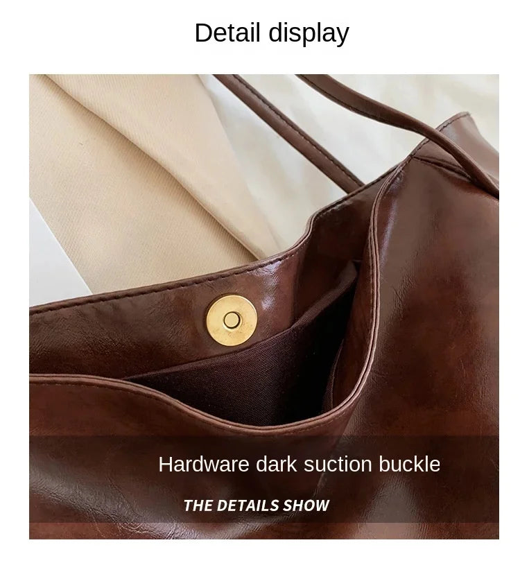 Women’s Fashion Tote Bag – Large Capacity Soft PU Leather Retro Shoulder & Crossbody Bucket Bag