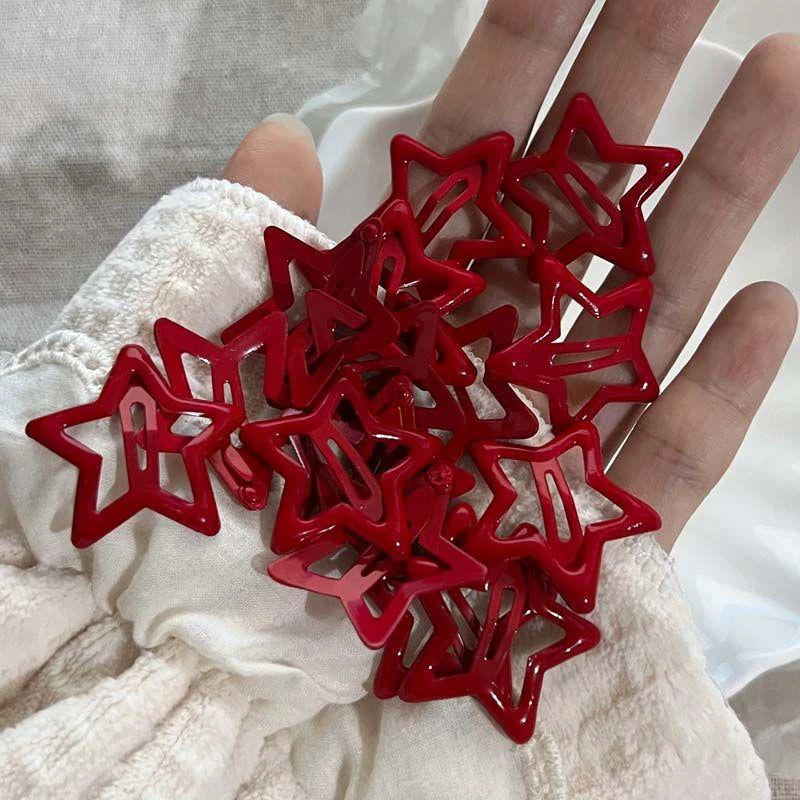 10Pcs/set Red Star Snap Clip for Girl Waterdrop Barrettes Black Hairpin Women Hair Clip Accessories Kawaii BB Clip New Sweet