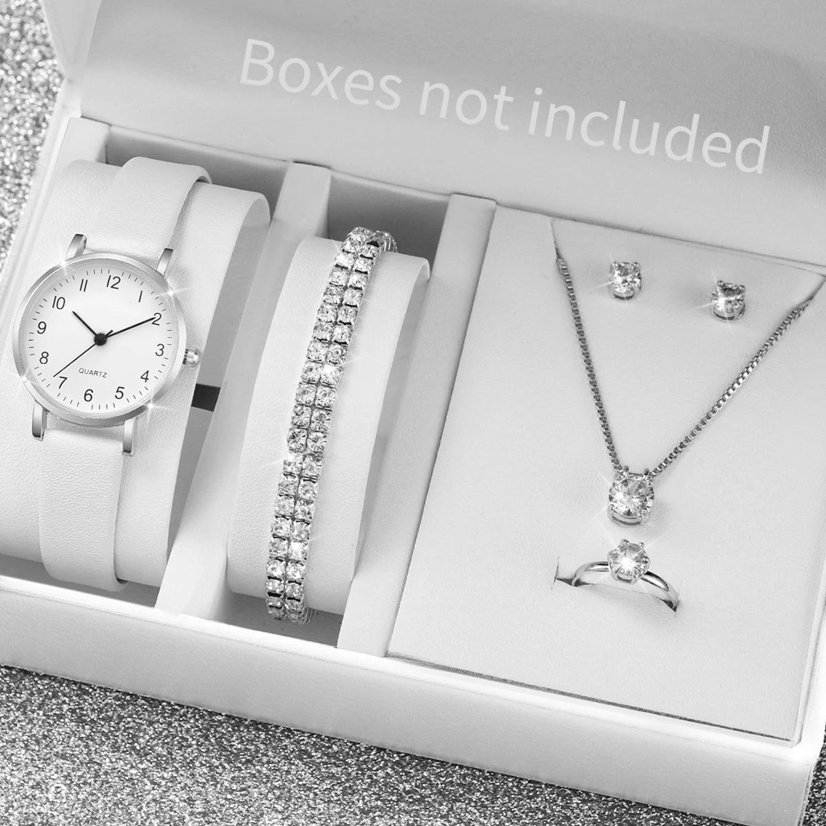 Women Quartz Leather Watch Set