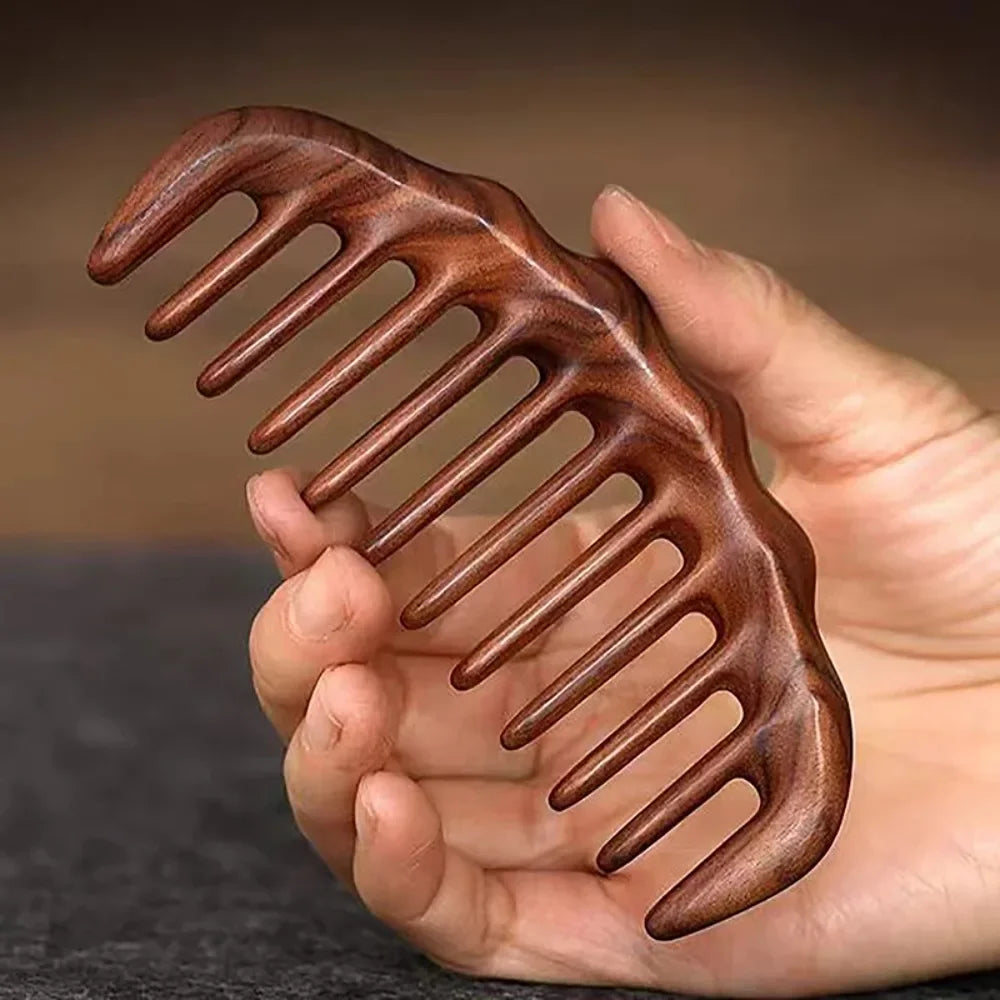 Natural Sandalwood Comb Wide Tooth Anti-Static Scalp Massager for Women/Men Wooden Detangle Comb Hair Care Gift