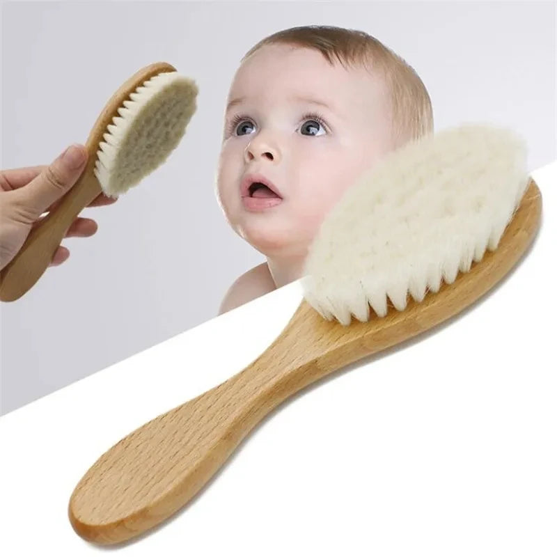 Baby Wooden Hairbrush & Comb – Newborn Soft Wool Massage Brush