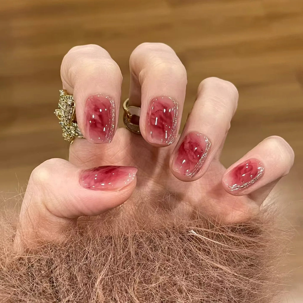 24pcs Detachable Short Press on Nails Y2k rhinestone False Nails with Glue Ballet Sweet Cool Girls Artificial False Nails Tips