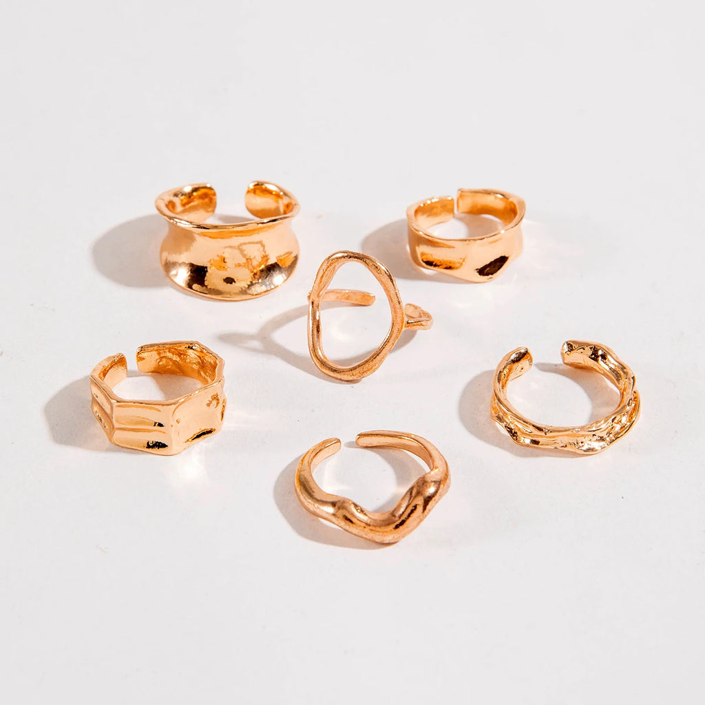 Tocona 2024 New Trendy Geometric Gold Silver Colour Set Rings for Women Adjustable Finger Ring Party Wedding Jewelry Accessories